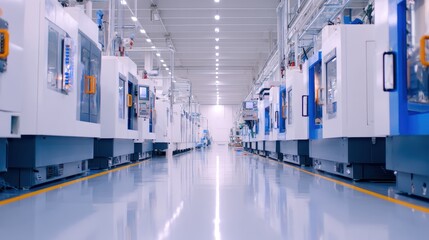 Poster - Modern manufacturing facility showcasing advanced machinery along a clean production line