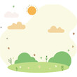© Mas - Minimalist Vector SVG Illustration of Nature Scene with Sun Clouds Trees and Flowers in Flat Design Style with Soft Colors