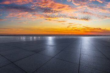 Wall Mural - empty square ground and beautiful sky clouds at sunset