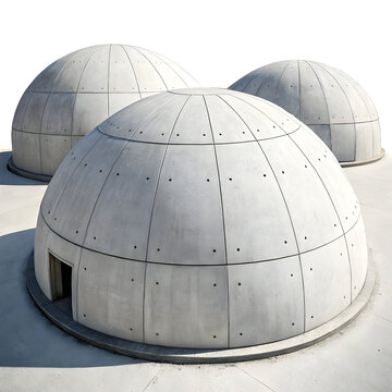 Futuristic underground dome made of solid concrete, featuring minimalist design,