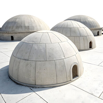 Futuristic underground dome made of solid concrete, featuring minimalist design,