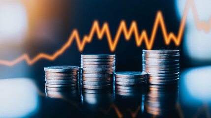 Poster - Financial Growth and coins Stack: Stack of coins showing financial growth and increase in revenue. The upward trend shows progress.