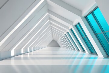 Poster - Futuristic Glass Hallway with Triangular Roof – Modern Architecture and Geometric Light
