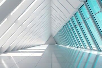 Poster - Futuristic Glass Hallway with Triangular Roof – Modern Architecture and Geometric Light