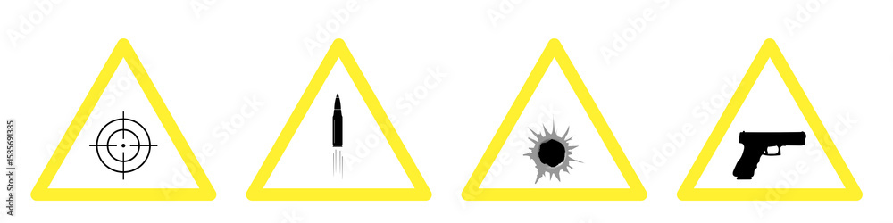 Gun & Shooting Warning Signs: Target, Bullet, Impact, Pistol. For ...