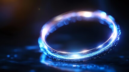 Aufkleber - Glowing blue energy ring with magical light effects and sparkles floating in dark space, creating mystical atmosphere for fantasy and sci-fi designs.
