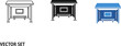 © Kumail - Set of three bus stop shelter icons in line art solid black and blue colors