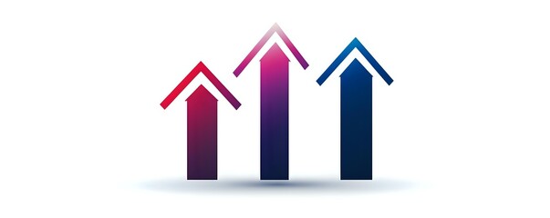 Poster - Gradient colored upward arrows showing growth progression and success concept with pink, purple and blue tones on white background, isolated design element.