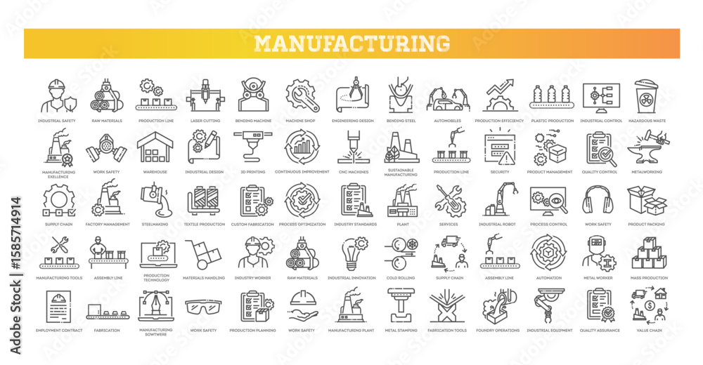 Working Icon Manufacturing Manufacturing icons Stock Vector | Adobe Stock