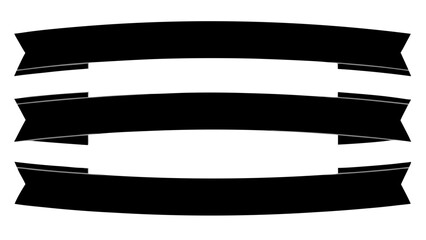 Poster - Three black curved banner ribbons stacked vertically with pointed ends on a white background image