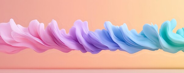 Poster - Flowing abstract pastel rainbow waves in pink, purple, blue and turquoise colors creating smooth curved shapes against soft peach background.