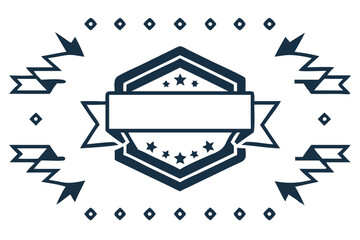 Poster - A symmetrical design featuring a central hexagon with stars and a ribbon, flanked by arrows and diamonds