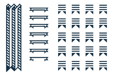 Poster - Illustration featuring three striped columns, seven ribbon banners, and sixteen striped pennant flags