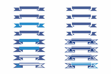 Poster - Illustration of various blue ribbons with different designs and shades on a white background space