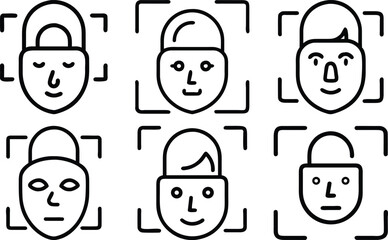 Poster - Facial recognition and biometric security icons representing user identification and authentication
