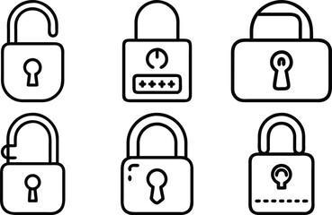 Fototapete - Collection of simple icon padlocks in various stages of security and protection for design