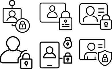 Poster - Security and privacy icons representing user protection and data encryption in simple minimalist design