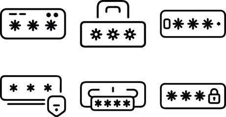 Poster - Set of six black and white password icons for digital security and data protection