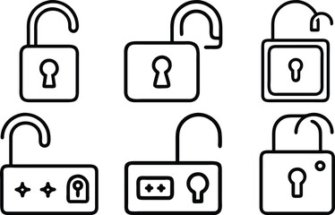 Fototapete - Various unlocked padlock icons depicting data protection security and access concepts