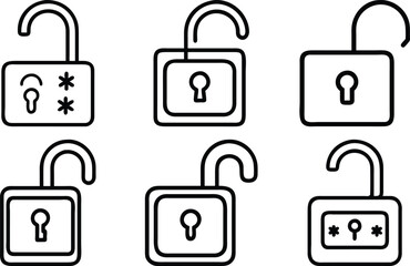 Poster - Black and white vector illustration of open padlocks with simple keyhole symbols