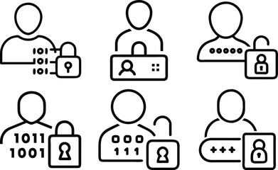 Poster - Icon set of user accounts representing security privacy and digital protection in business