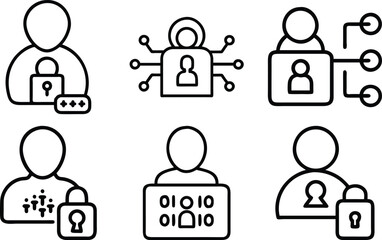 Poster - Set of black and white user security icons illustrating data protection concepts