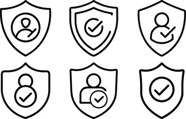 Poster - Set of protected account and security shield icons illustrating privacy and assurance