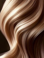 Poster - Flowing waves of blonde and brown hair strands creating smooth curves and highlights against dark background, showcasing natural movement and shine.