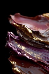 Poster - Abstract purple and brown layered texture with gold accents on black background, creating dramatic luxury art composition with metallic highlights and deep shadows.