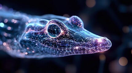 Poster - Mystical glowing alligator head in profile with constellation-like patterns and sparkles against dark background, creating ethereal cosmic effect in purple and blue tones.