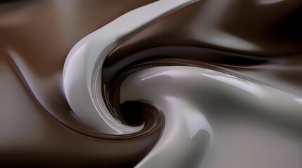 Poster - Smooth swirling blend of chocolate and vanilla cream creating dynamic spiral pattern with soft flowing curves and luxurious texture for food industry designs.