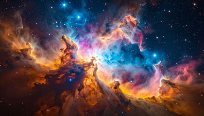 Vivid Cosmic Nebula Scene with Stars and Glowing Clouds in Deep Space, Generated with AI.