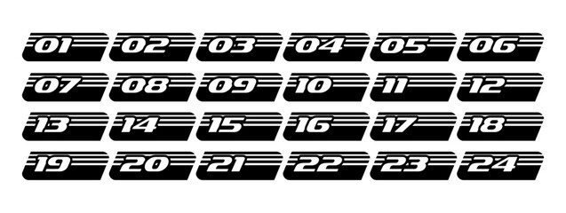Fototapete - Marker icon, font with numbers. Black and white Arrow markers. Vector set of markers with numbers from 1 to 12 in flat design. Vector illustration.
