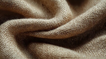 Poster - Natural linen fabric with soft waves and folds creating elegant texture and shadows, close-up macro shot showing detailed burlap weave pattern.