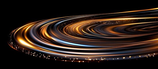 Aufkleber - Glowing spiral light trails with golden and silver streaks swirling in circular motion against dark background create dynamic abstract pattern with sparkling particles.