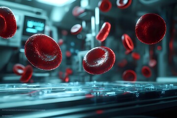 Aufkleber - Red blood cells floating in medical laboratory environment with dramatic lighting and depth of field effect, scientific research concept for hematology studies.