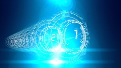 Poster - Several interface dial with numbers in dark blue background with light blue radiance
