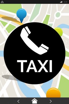 Illustration of Taxi text with telephone symbol