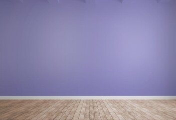 Poster - Showing flat design purple painted wall rising above light wood floor with white baseboard trim
