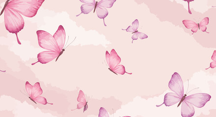 Poster - Watercolor pink butterflies seamless pattern for textile prints and wallpapers