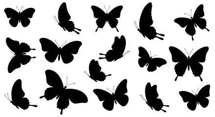 Poster - Elegant butterfly silhouettes against white backdrop create a captivating pattern