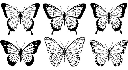 Poster - Elegant butterfly silhouettes in vector format with detailed wing patterns isolated