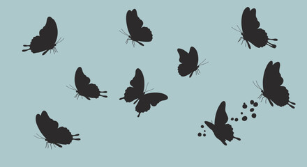 Poster - Enchanting silhouettes: A flutter of butterflies gracefully dance in the sky, casting a magical spell