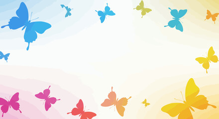 Poster - Colorful butterflies silhouetted against a vibrant gradient background creating a lively feel