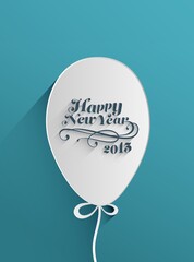 Poster - White balloon is floating in flat style against solid teal backdrop, showing Happy New Year 2015