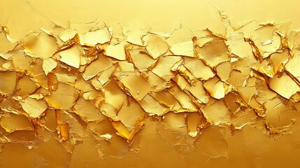 Poster - Shattered gold metallic surface with jagged pieces creating dramatic light and shadow effect, abstract luxury background pattern for elegant design projects.
