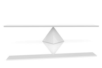 Poster - Displaying two flat shelves floating above inverted diamond support reflecting on base, copy space