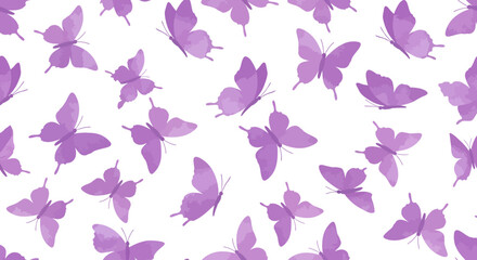 Poster - Gentle flutter: seamless pattern of soft purple butterflies on white background