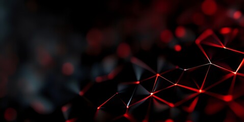Aufkleber - Abstract red and black network mesh with glowing connecting lines and nodes on dark background, modern technology concept for digital transformation and connectivity.