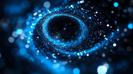 Aufkleber - Glowing blue spiral of light particles and bokeh effects against dark background creates magical cosmic atmosphere. Suitable for technology and space concepts.